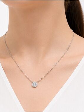 Dainty Pavé Sterling 925 Circle Pendant Necklace Silver Minimal Everyday